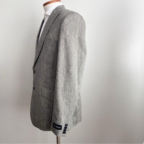 Express Mens Linen 2-Piece Suit Set Blazer Sport Coat 44R Pants 34x32 Gray Slim - Picture 6 of 12